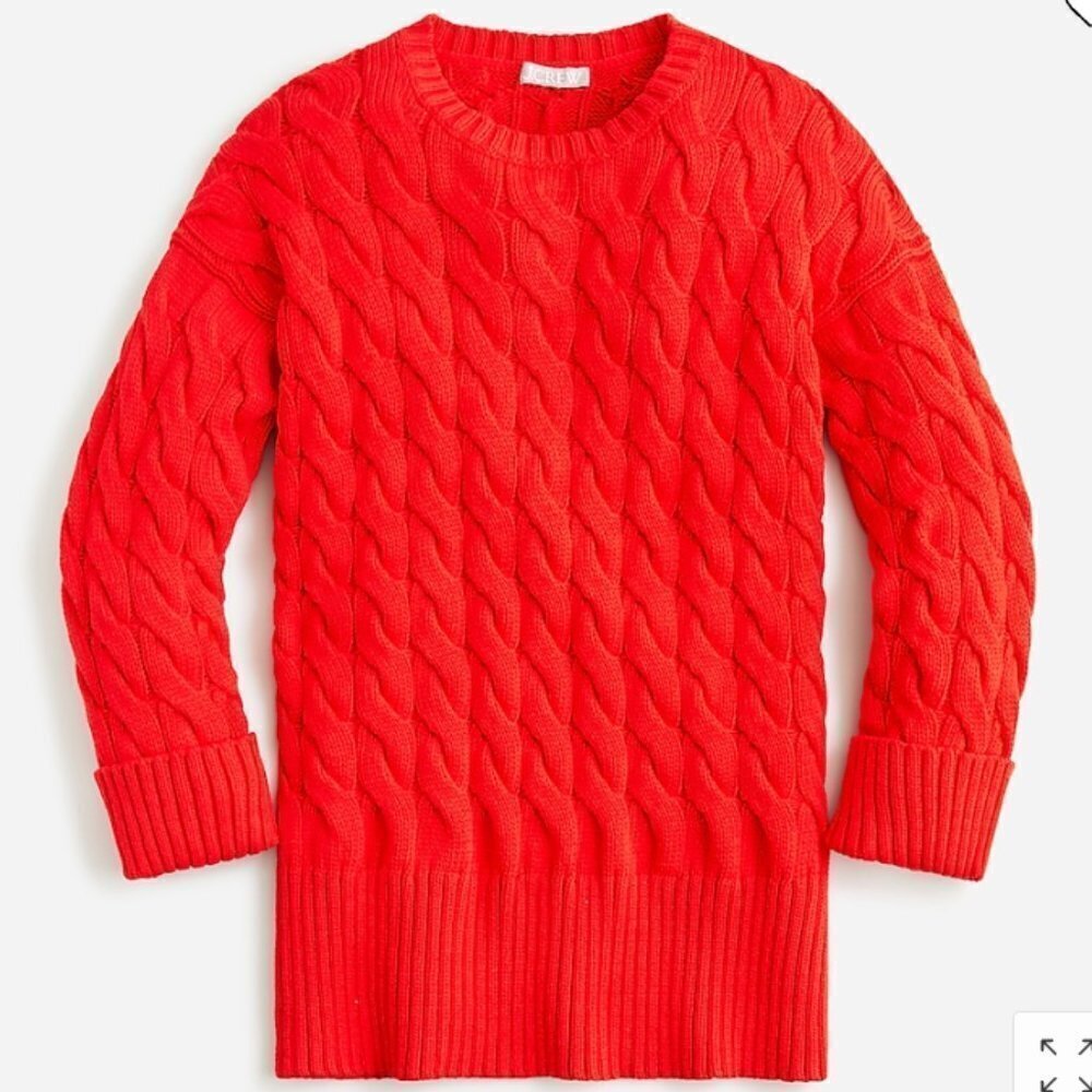 J.Crew Cotton Cable-Knit Side-Slit Crewneck Sweater - Picture 1 of 6